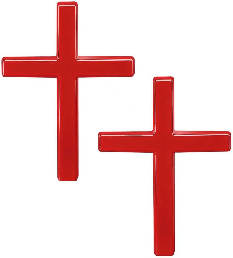 SCUARI 2PCS 3D Cross Stickers,Car Accessories Decals for Vehicles,Self Adhesive Cross Metal Car Emblem,2.5"×1.8" Cross Jesus Automotive Decal,Suitable for Trunk Tailgate Side Decoration (Red) - Image 1